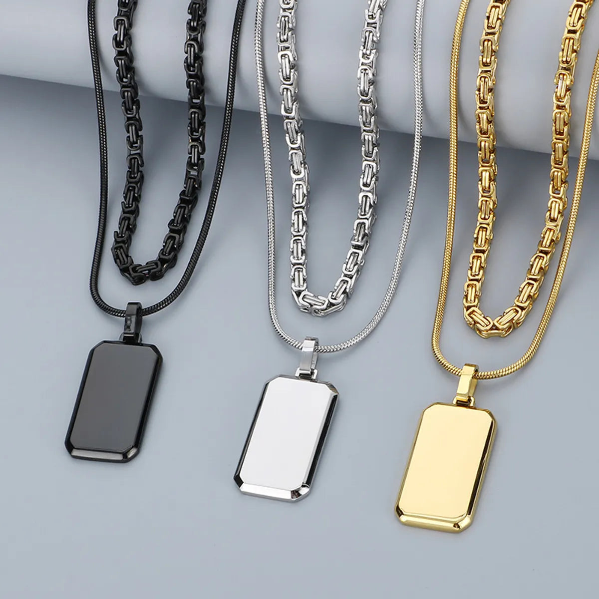 Necklaces Weight Guide-Simple Style Square 304 Stainless Steel 18K Gold Plated Men'S Double Layer Necklaces