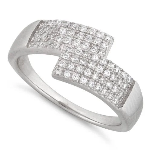 Rings Shine Tips-Sterling Silver Abstract Pave CZ Ring