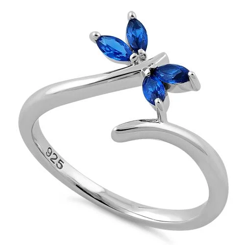 Super Slim Rings-Sterling Silver Dragonfly Blue Spinel CZ Ring