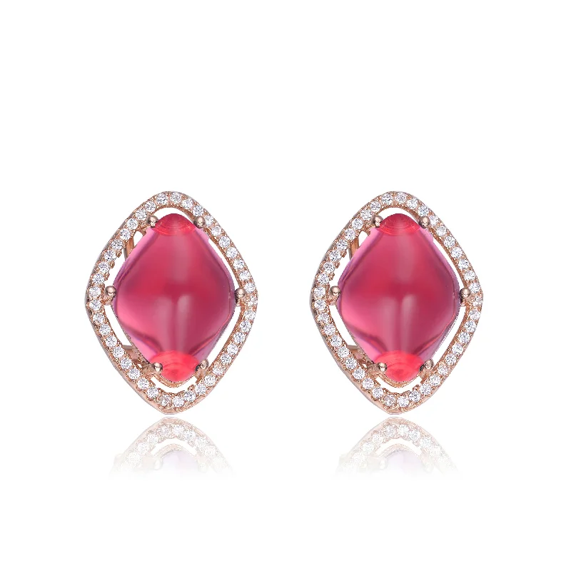 Earrings For Oval Faces-Sterling Silver Red Cubic Zirconia Button Earrings