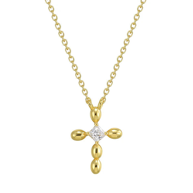 Bead Cross Diamond-Studded Necklace