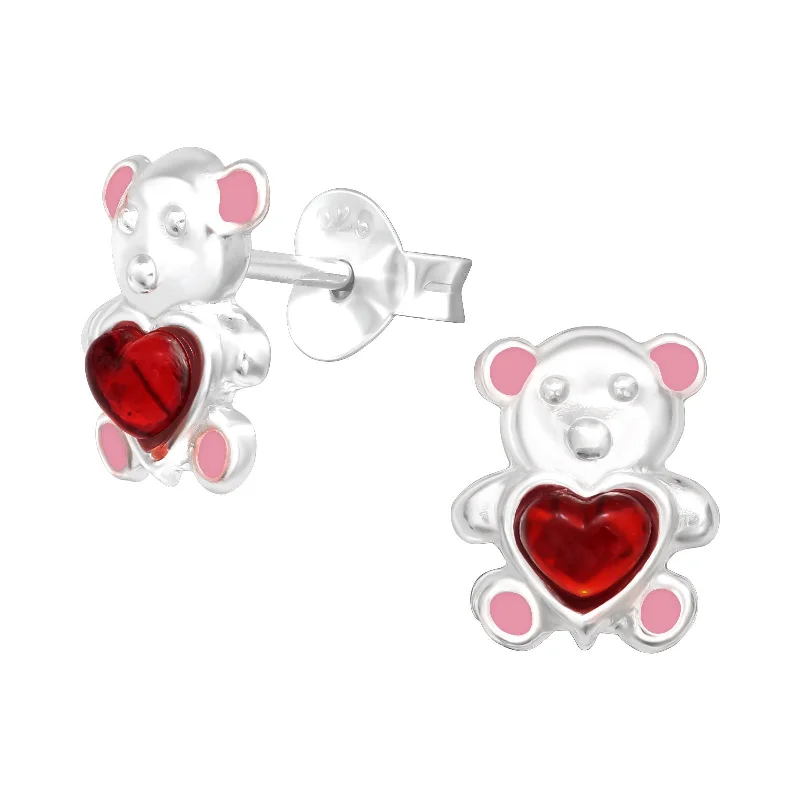 Earrings For Trendy Women-Teddy Bear Stud Earrings in Sterling Silver