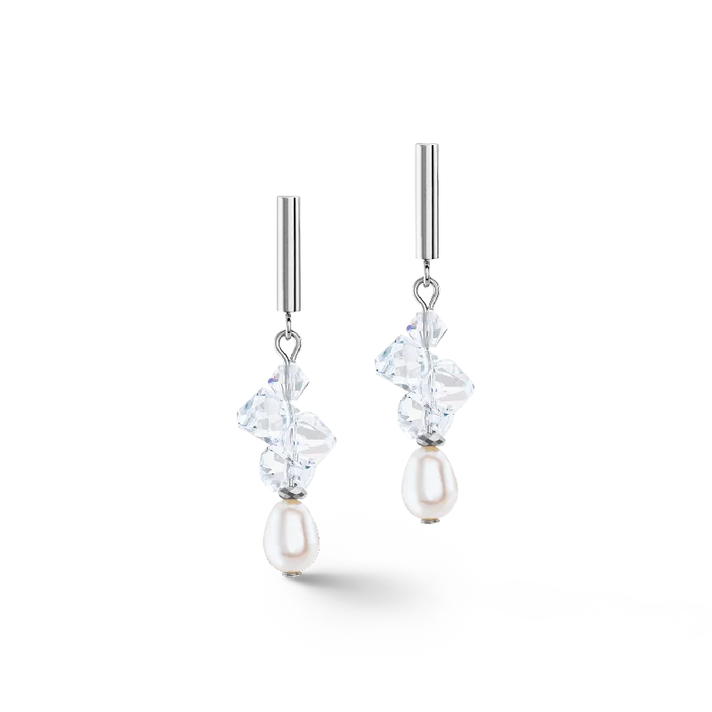 Earrings For Warm Tones-Earrings Dancing Crystals & Pearls silver