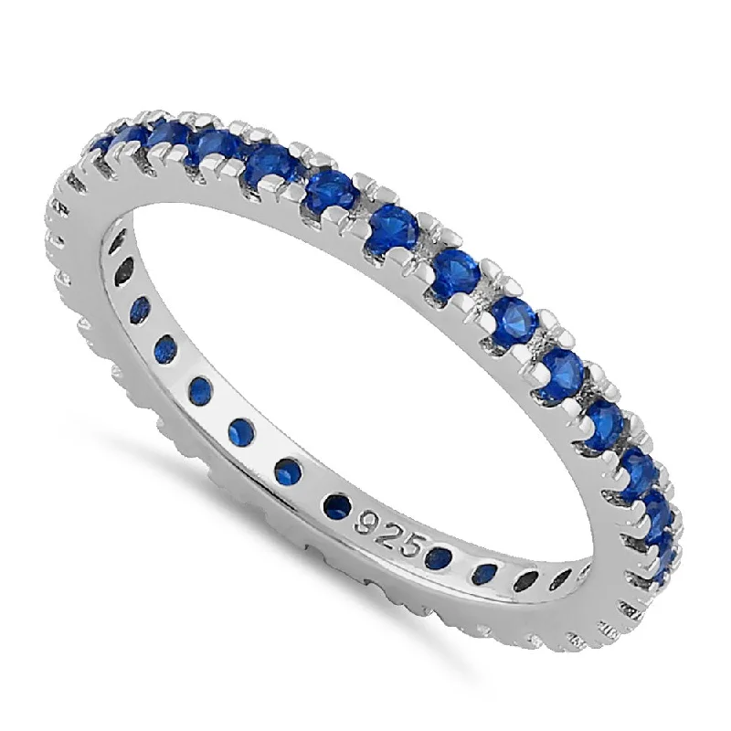 Rings For New Wearers-Sterling Silver Blue Sapphire Eternity CZ Ring