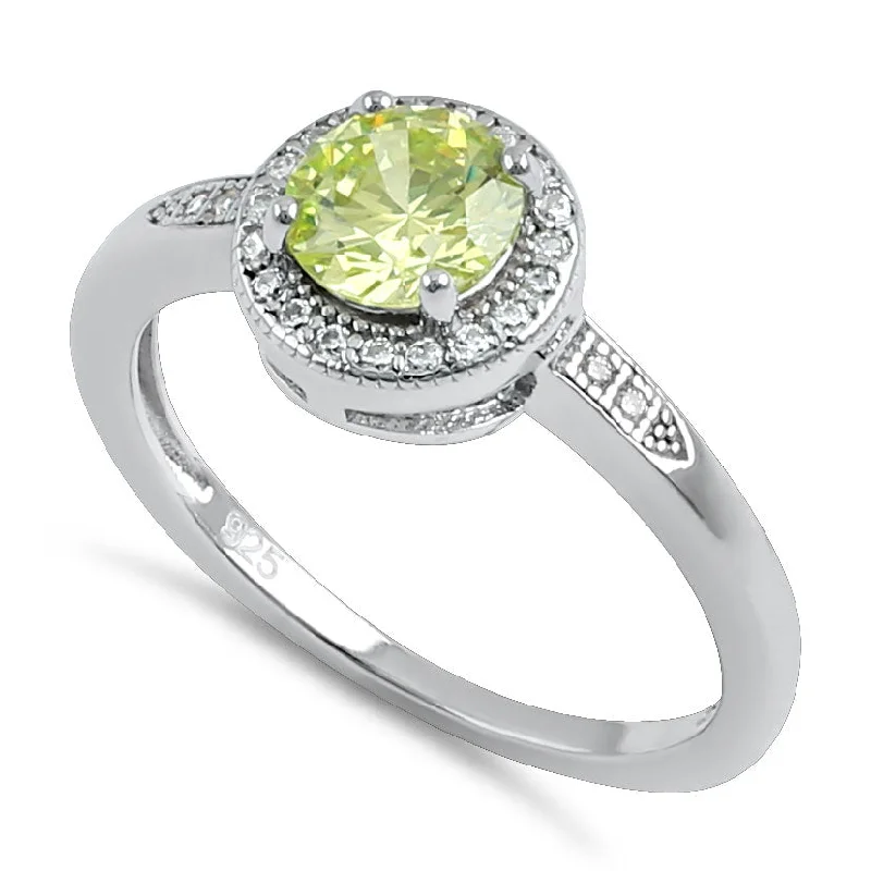 Rings With Cool Shapes-Sterling Silver Elegant Round Halo Dark Apple Green CZ Ring