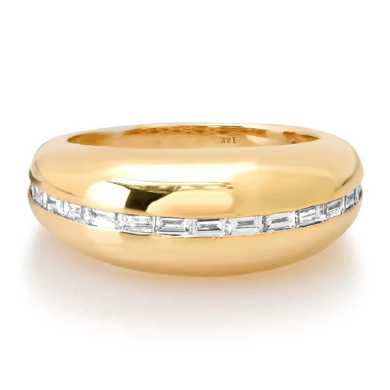 Rings For Mixed Metals-Glistening Gold & Diamond Baguette Stripe Dome Ring