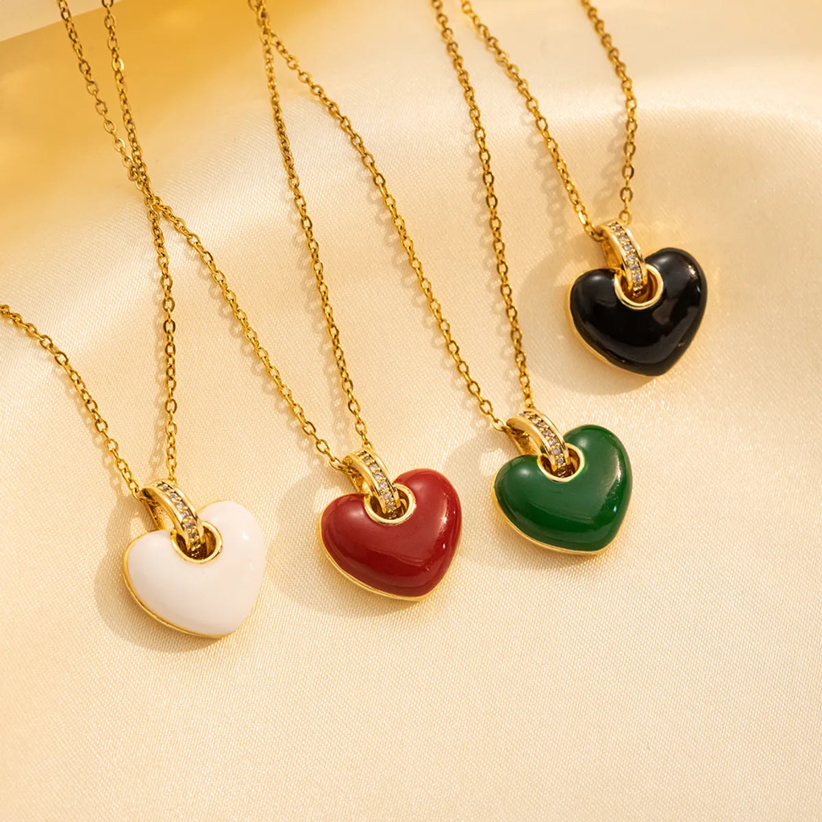 Necklaces Feel Guide-Stainless Steel 18K Gold Plated Simple Style Heart Shape Inlay Zircon Pendant Necklace