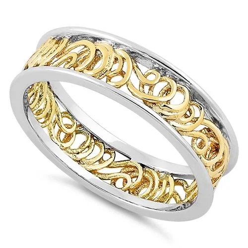 Rings Fix Guide-Sterling Silver Two Tone Gold Plated Curly Angel Strings Eternity Ring