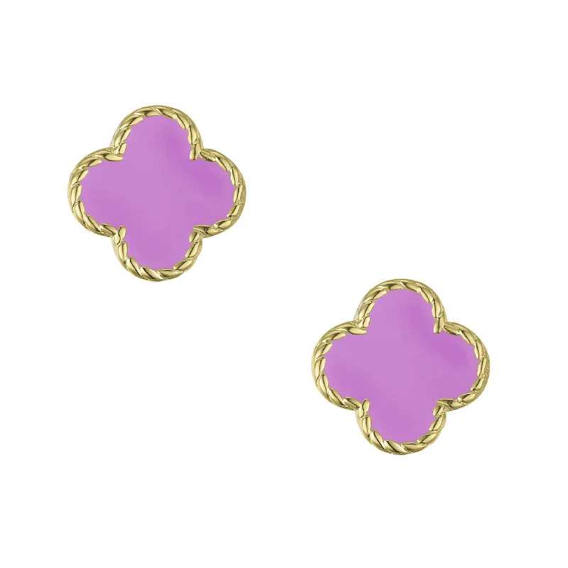 Best High Earrings-Four Leaf Clover Stud Earrings - Purple