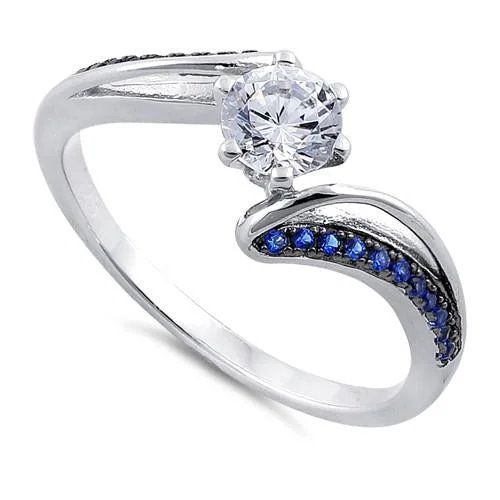 Thin Rings For Grace-Sterling Silver Round Cut Blue CZ Ring