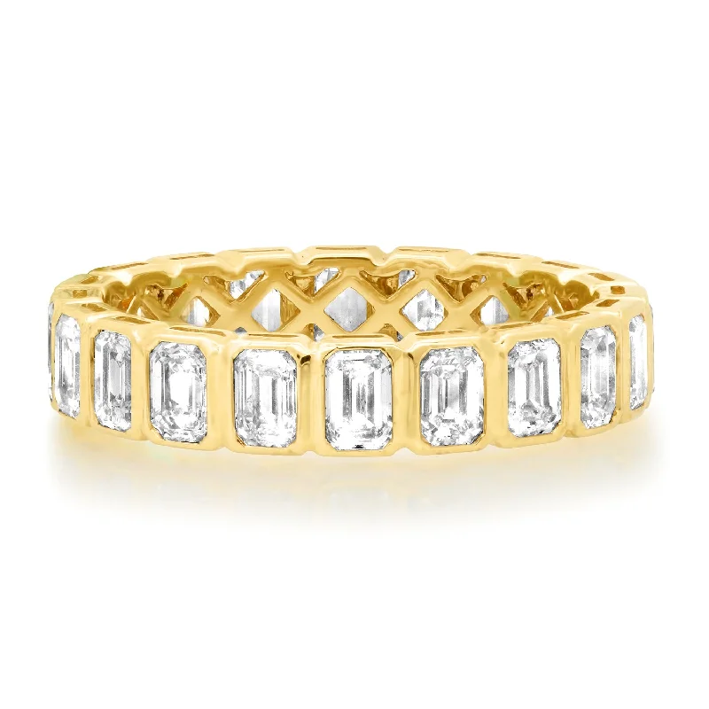 Rings For Delicate Hands-Bezel Set Emerald Cut Diamond Eternity Band Ring