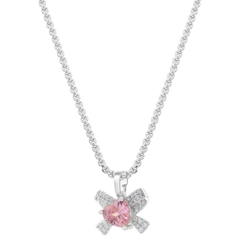 White Gold Color Pink Diamond Necklace