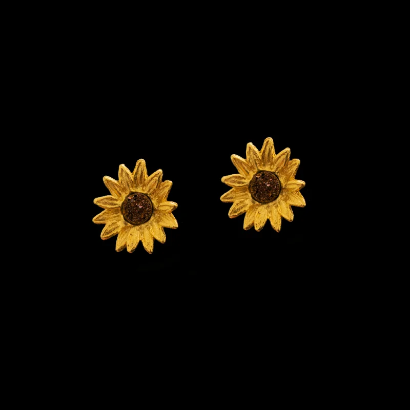 Earrings For Oval Faces-Fine Sunflower Earrings - Petite Post