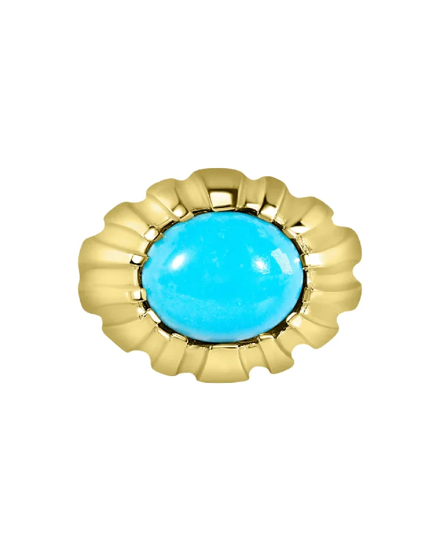 Rings For Warm Tones-Fluted Gold & Turquoise Signet Ring