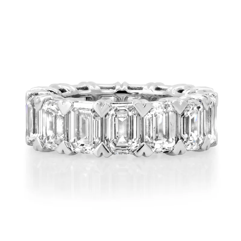 Rings For Layered Looks-Emerald Cut Lab Grown Diamond Eternity Band Ring with Heart Prongs