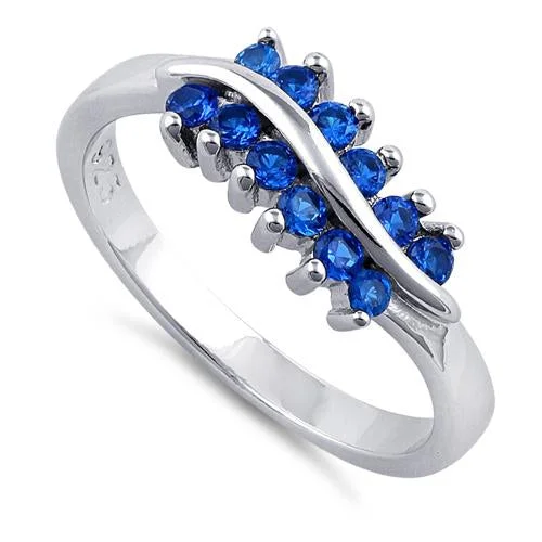 Rings For Rural Looks-Sterling Silver Curve Blue Sapphire CZ Ring