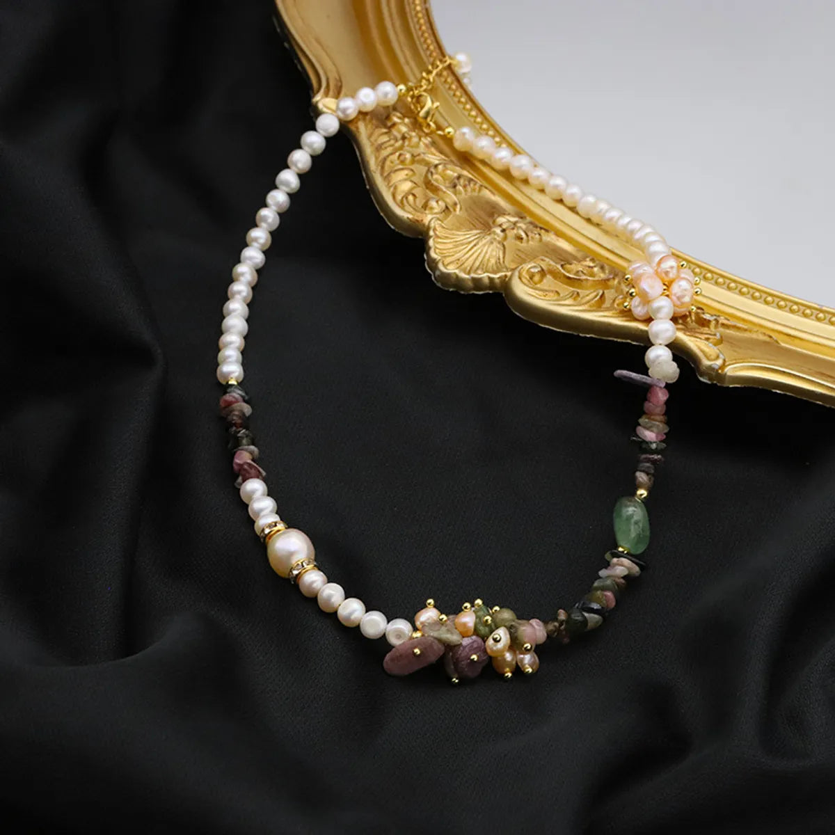 Bold Necklaces For Nights-Original Design Color Block Freshwater Pearl Tourmaline Copper Beaded Plating 18k Gold Plated Necklace