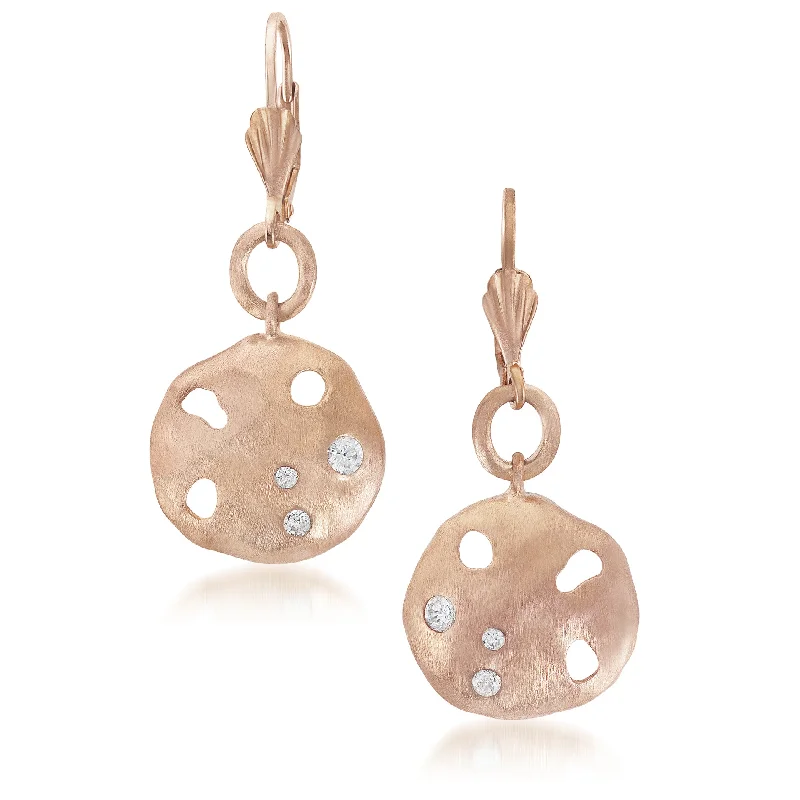 Best Pick Earrings-Matte Brushed Rose-plated Sterling Silver Cubic Zirconia Dangling Earrings