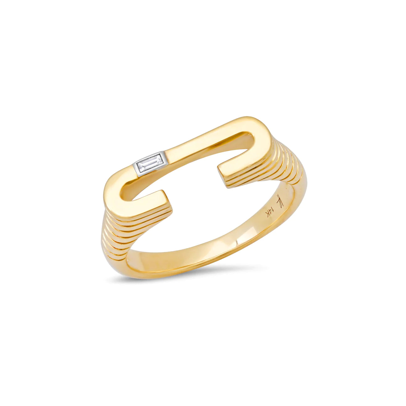 Rings Comfort Tips-Chunky Textured Initial Baguette Diamond Stacking Ring