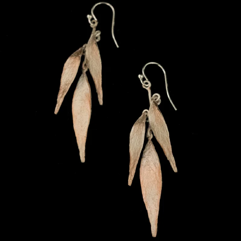 Wide Earrings For Flair-Fine Weeping Willow Silver Three Leaf Earrings