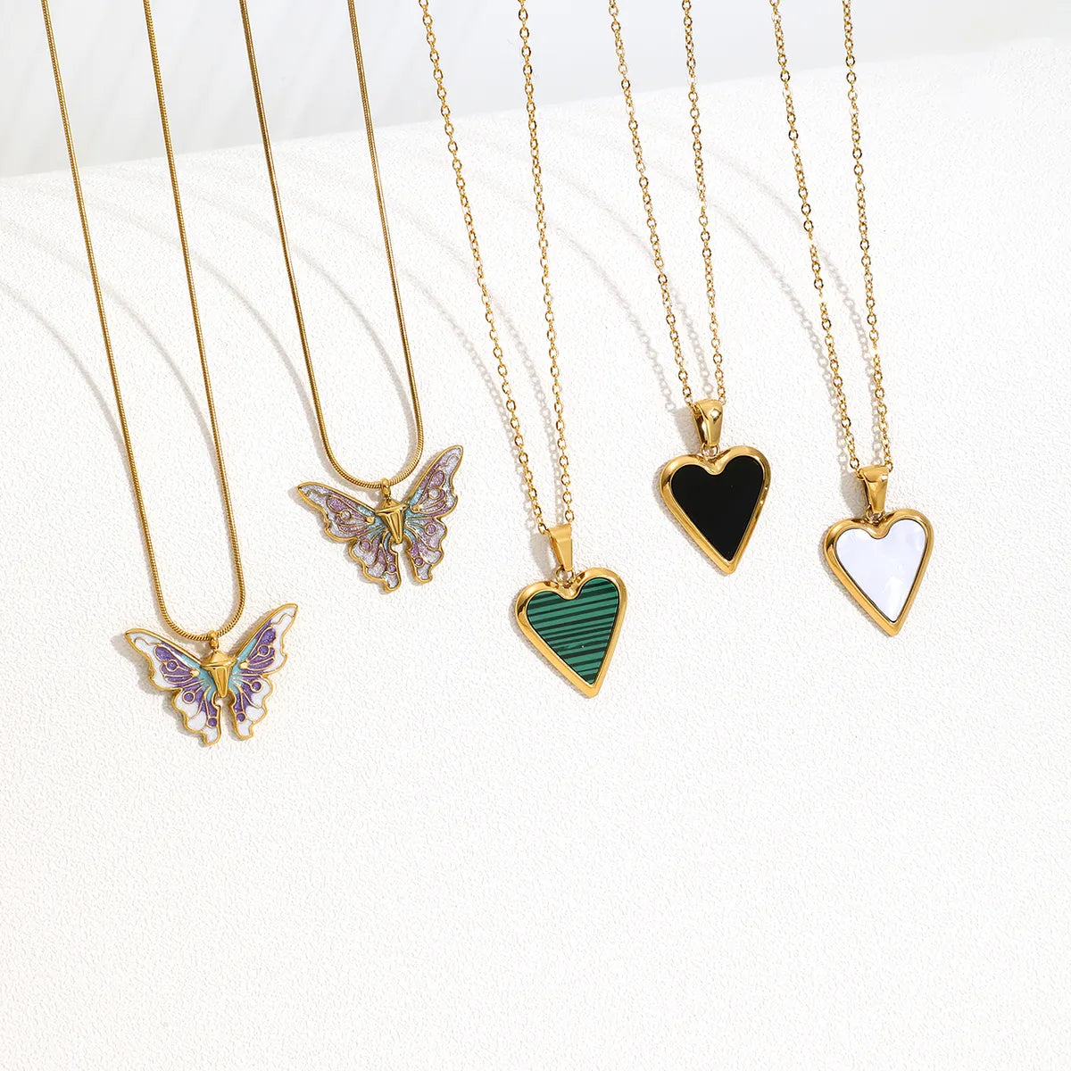 New Vibe Necklaces-Wholesale Casual Cute Classic Style Heart Shape Butterfly Stainless Steel Plating 18k Gold Plated Pendant Necklace