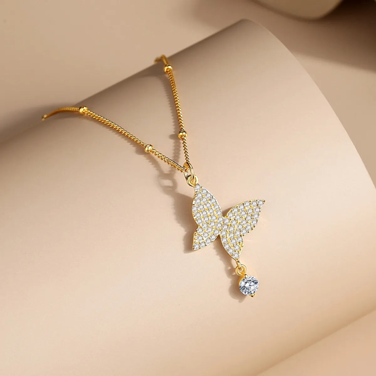 Necklaces With Matte Finish-Simple Style Butterfly Sterling Silver Plating Inlay Zircon Pendant Necklace