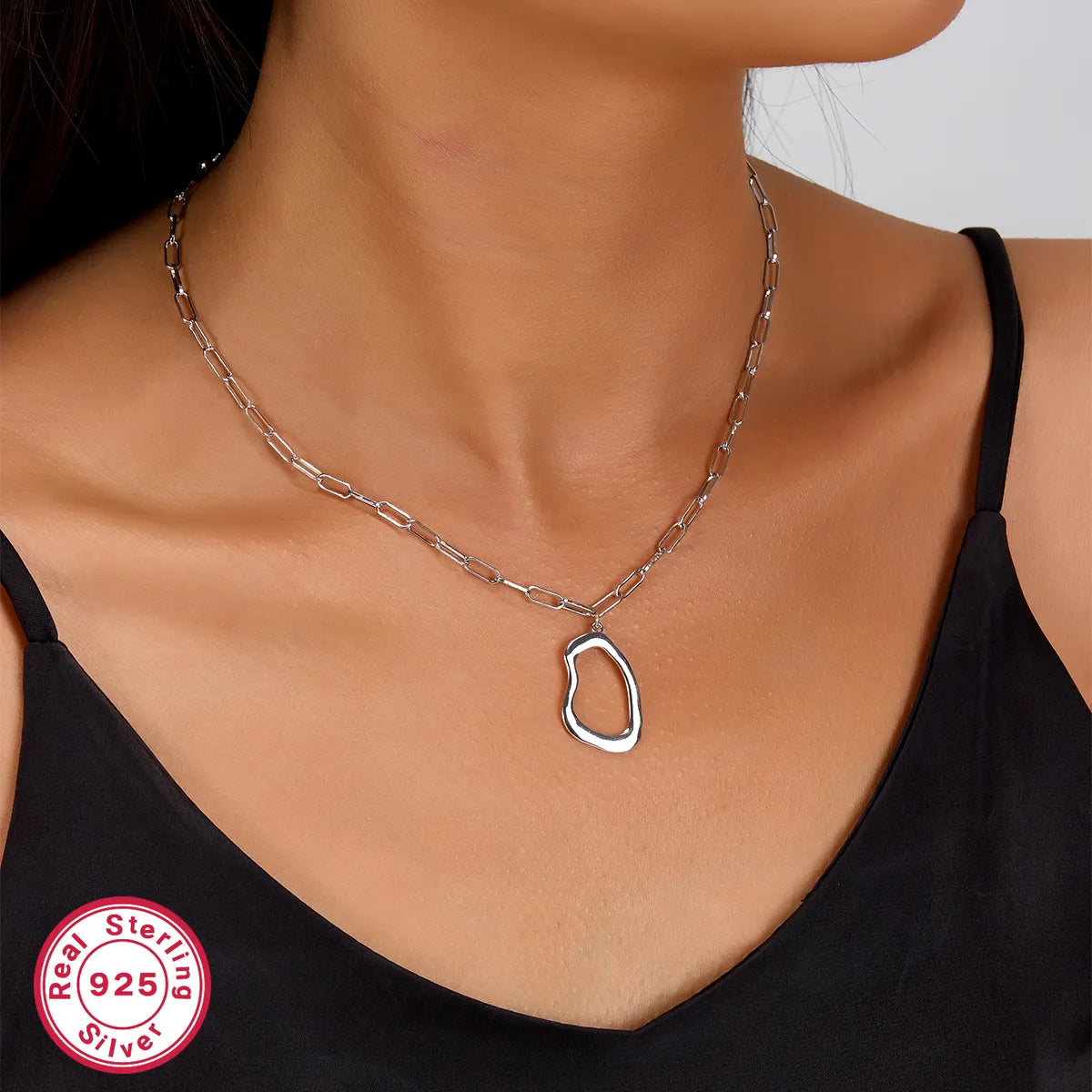 Necklaces With Thick Links-Sterling Silver Simple Style Irregular Solid Color Plating Pendant Necklace