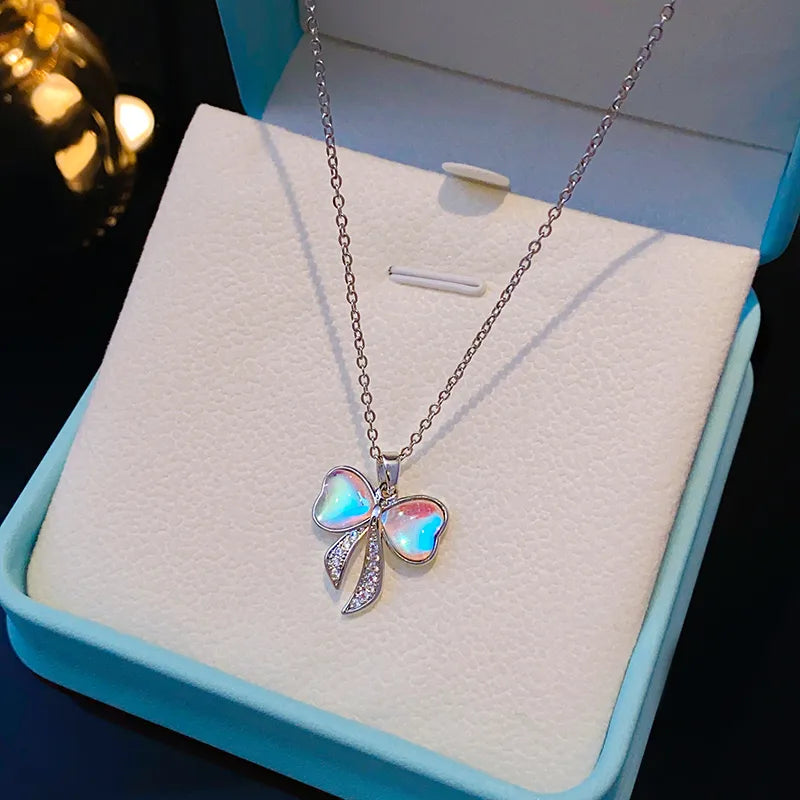 Necklaces Shine Maintenance-304 Stainless Steel Copper K Gold Plated Elegant Glam Shiny Inlay Bow Knot Zircon Pendant Necklace