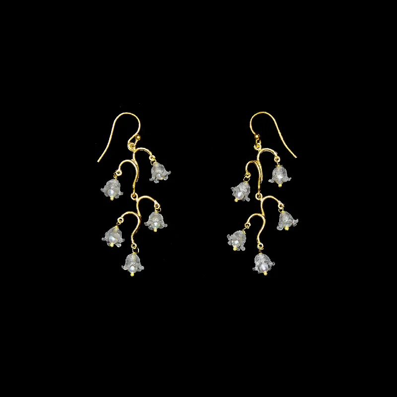 Earrings For Cold Weather-Fine Lily of the Valley Earrings - Long Wire