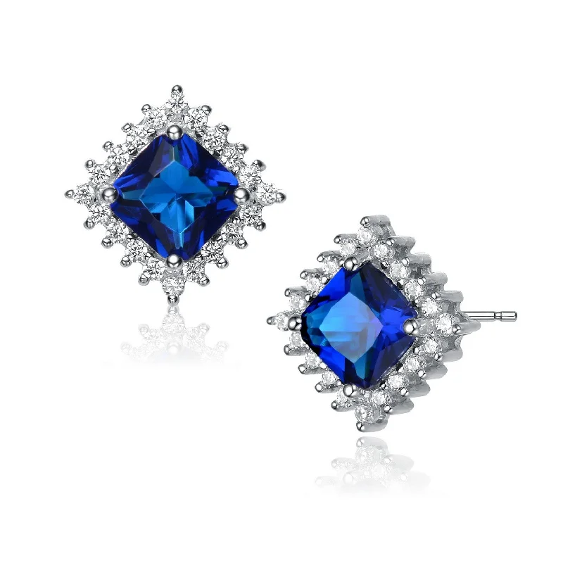 Earrings Sale Guide-Sterling Silver Sapphire Cubic Zirconia Square Earrings