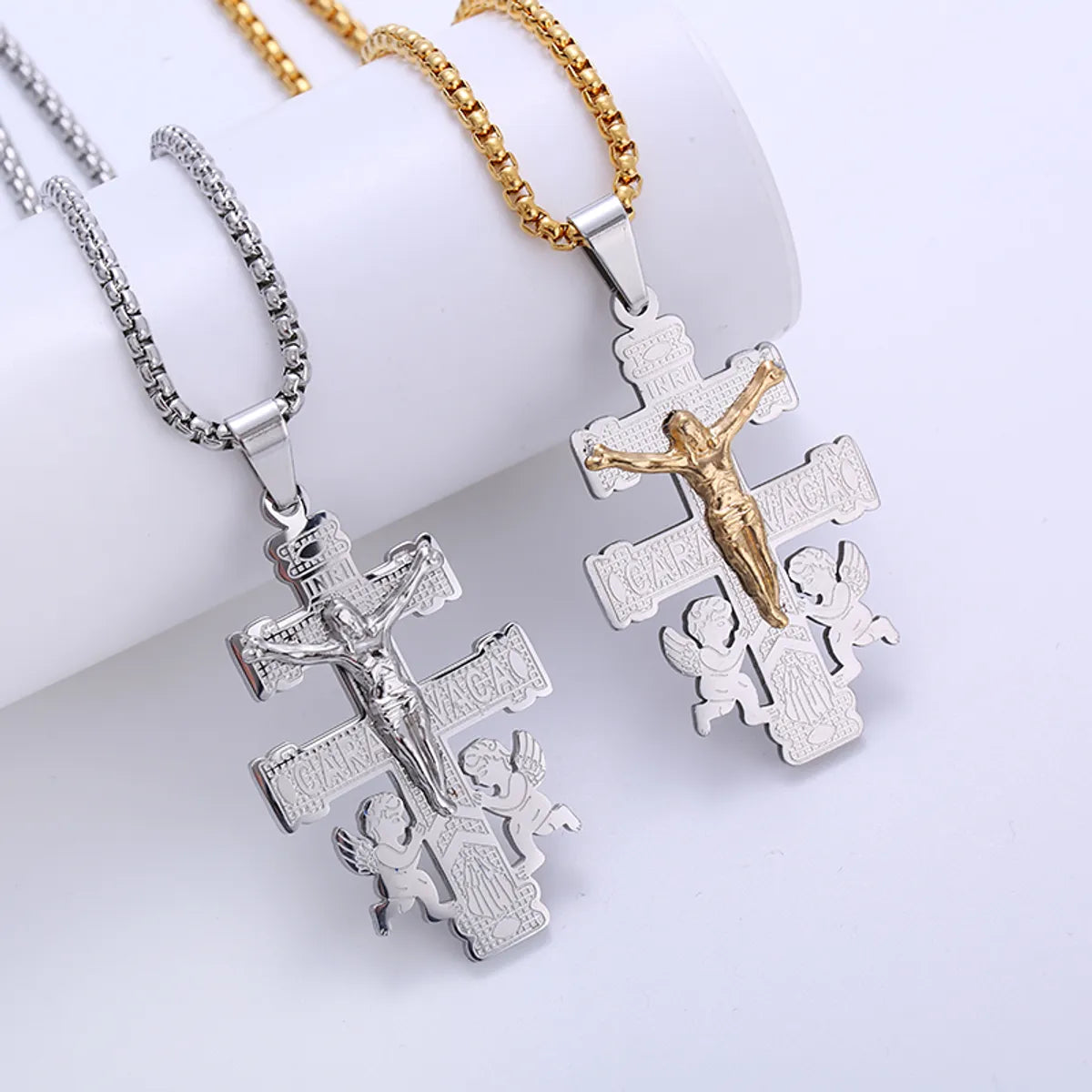 Necklaces Shine Tips-304 Stainless Steel 18K Gold Plated Hip-Hop Punk Cross Angel Angel Wings No Inlaid Pendant Necklace