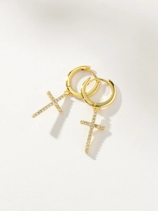 Earrings With Matte Look-Pavé Cross Huggie Earrings