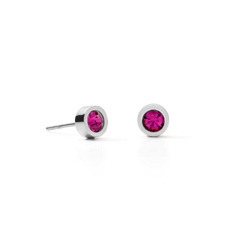 Earrings With Dainty Chains-Earrings Crystal & stainless steel silver pink