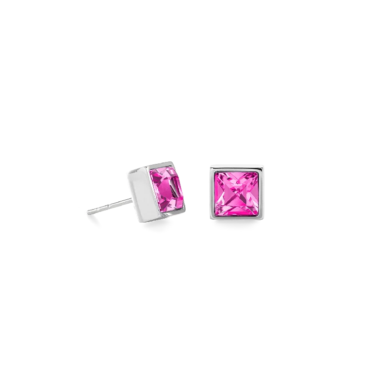 Earrings For Casual Outfits-Brilliant Square big earrings silver pink