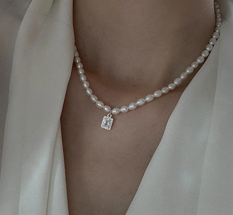 Rectangular Natural Pearl Necklace