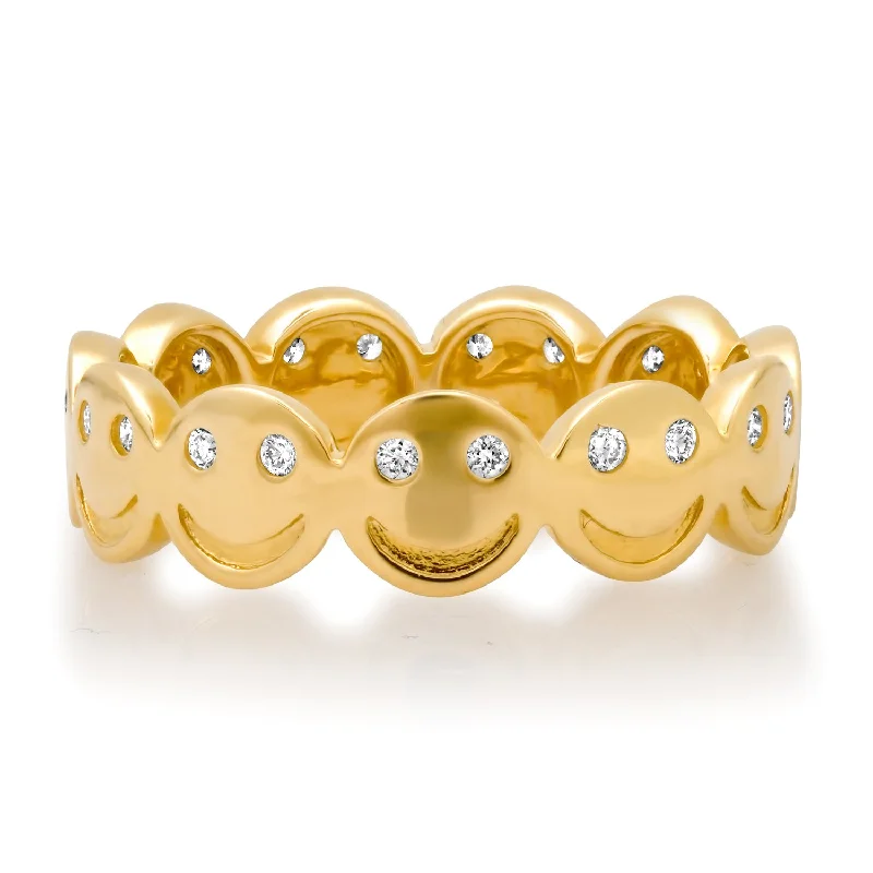 Large Rings For Drama-Gold & Diamond Smiley Face Eternity Band Ring