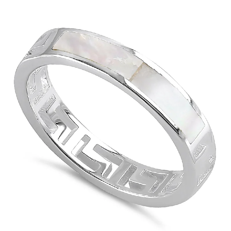 Best Cheap Rings-Sterling Silver Greek Mother of Pearl Band Ring