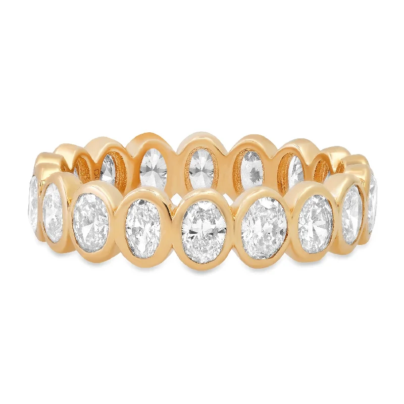 Rings For Vintage Looks-Bezel Set Oval Diamond Eternity Band Ring