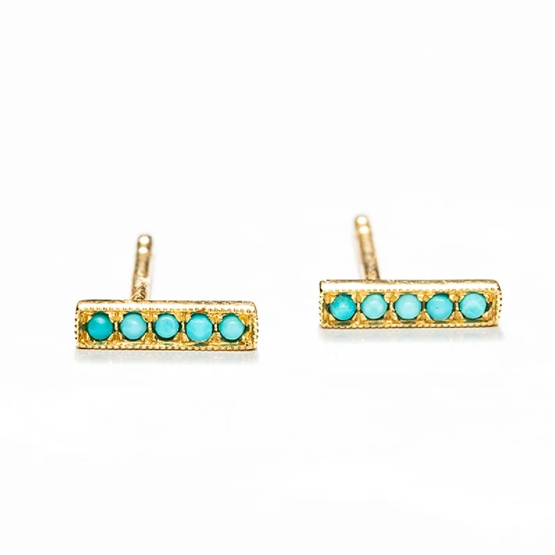 Earrings For Thin Hair-Petite Turquoise Bar Studs