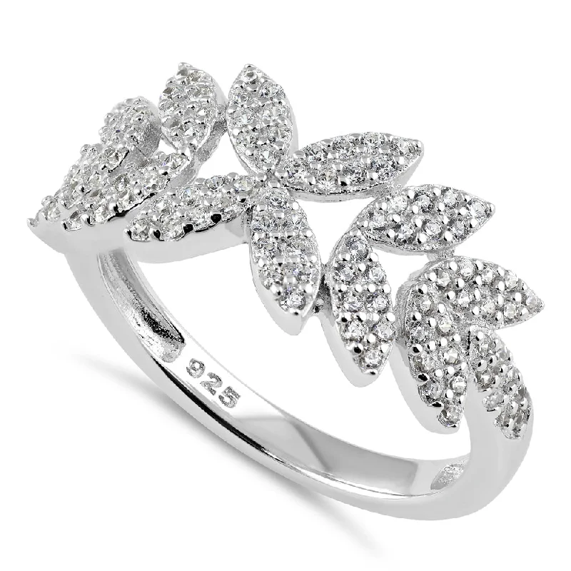 Rings For Work Outfits-Sterling Silver Elegant Leaf CZ Ring