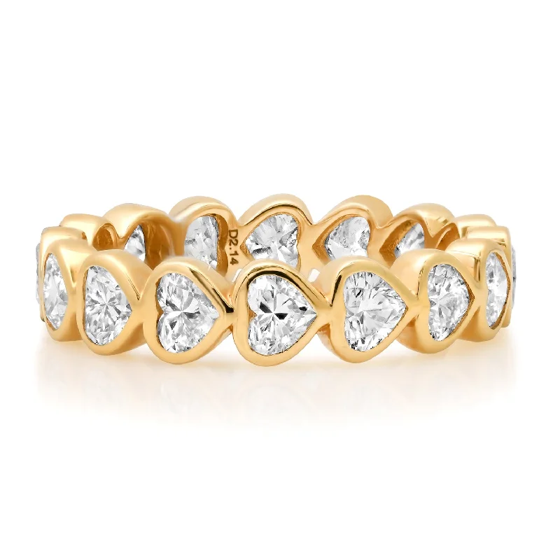 Rings With Crystal Stones-Bezel Set Diamond Hearts All Around Eternity Band Ring