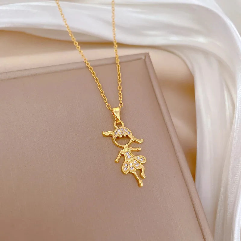 Necklaces With Gold Finish-Titanium Steel Copper Gold Plated Cute Modern Style Classic Style Inlay Human Dancing Girl Zircon Pendant Necklace