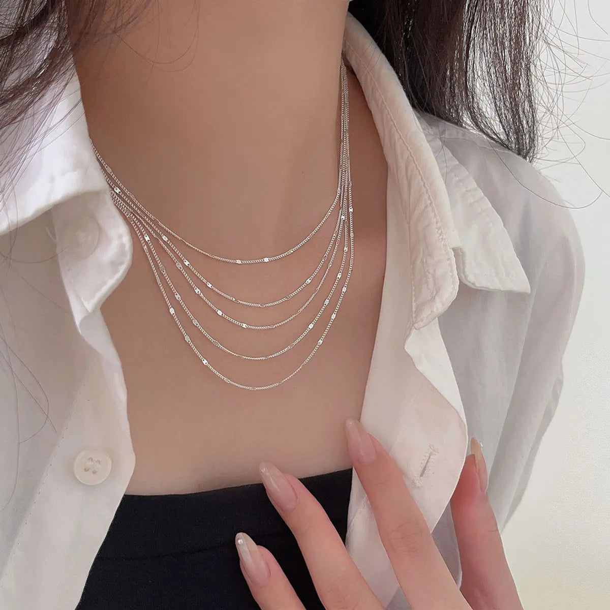 Necklaces For Older Fans-Simple Style Commute Solid Color Sterling Silver Plating Chain Silver Plated Necklace