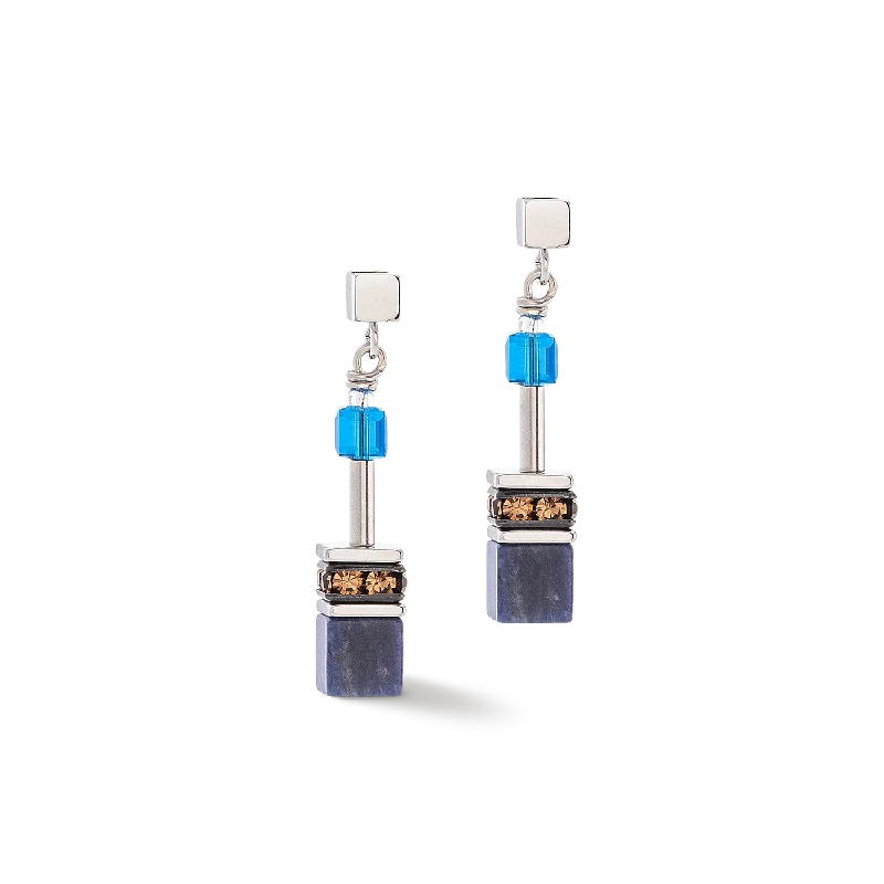 Earrings With Big Hoops-GeoCUBE® Iconic Precious earrings blue-brown