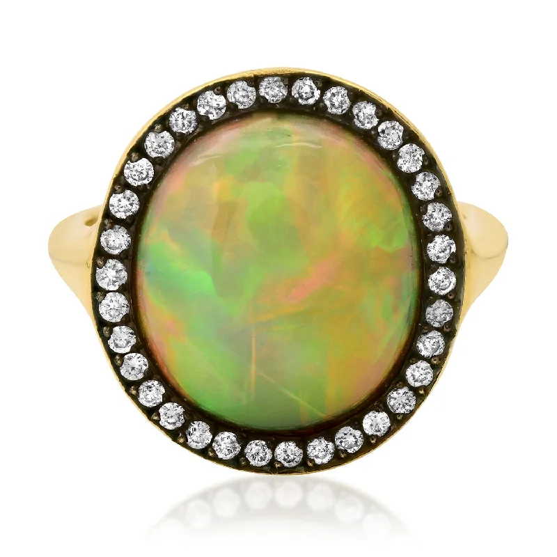 Rings For Subtle Shine-One of a Kind Grey Australian Opal & Diamond Statement Ring