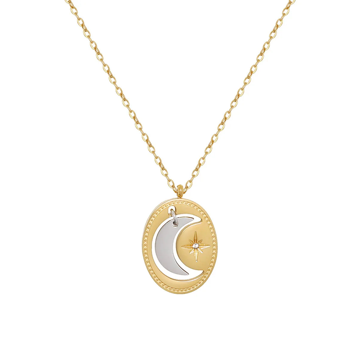 Necklaces For Lunch Dates-Retro Moon Titanium Steel Plating 18k Gold Plated Pendant Necklace