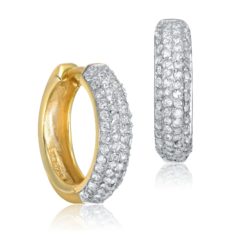 Most Lasting Earrings-Gold-Plated Sterling Silver Pave Cubic Zirconia Hoop Earrings