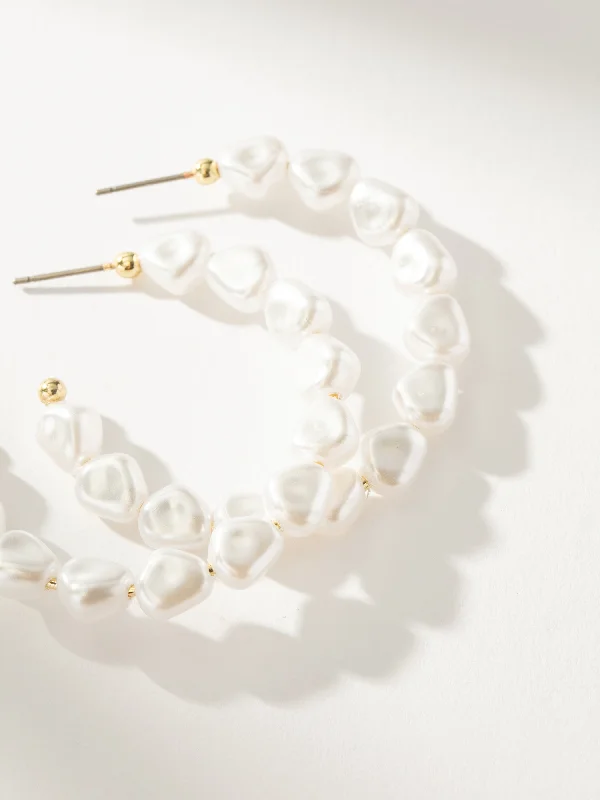 Earrings For Young Girls-Classy Pearl Hoop Earrings