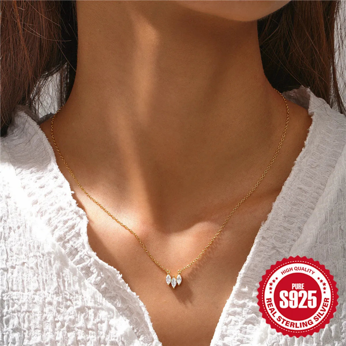 Necklaces Shape Guide-Sterling Silver Simple Style Geometric Plating Inlay Zircon Necklace