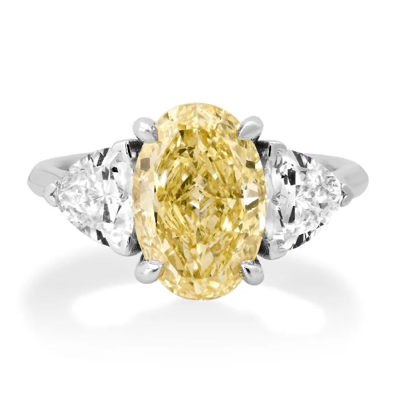 Best Value Rings-Lab Grown Yellow Diamond Three Stone Ring